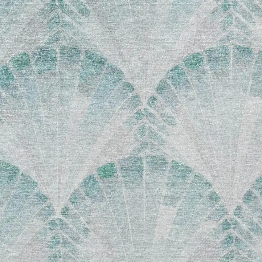 Teal Blue And Ivory Seashell Washable Indoor Outdoor Area Rug Photo 2