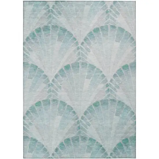 Teal Blue And Ivory Seashell Washable Indoor Outdoor Area Rug Photo 1