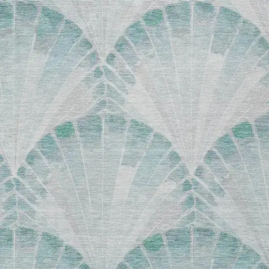 Teal Blue And Ivory Seashell Washable Indoor Outdoor Area Rug Photo 2