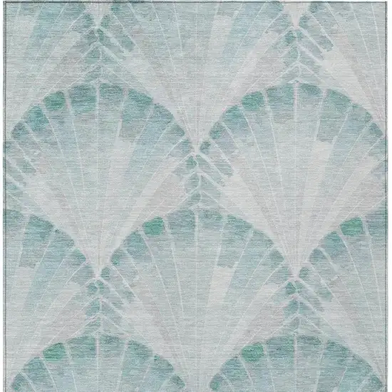 Teal Blue And Ivory Seashell Washable Indoor Outdoor Area Rug Photo 3