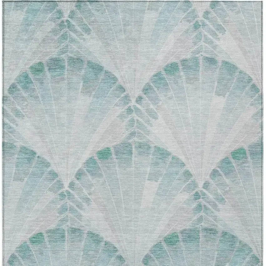 Teal Blue And Ivory Seashell Washable Indoor Outdoor Area Rug Photo 3