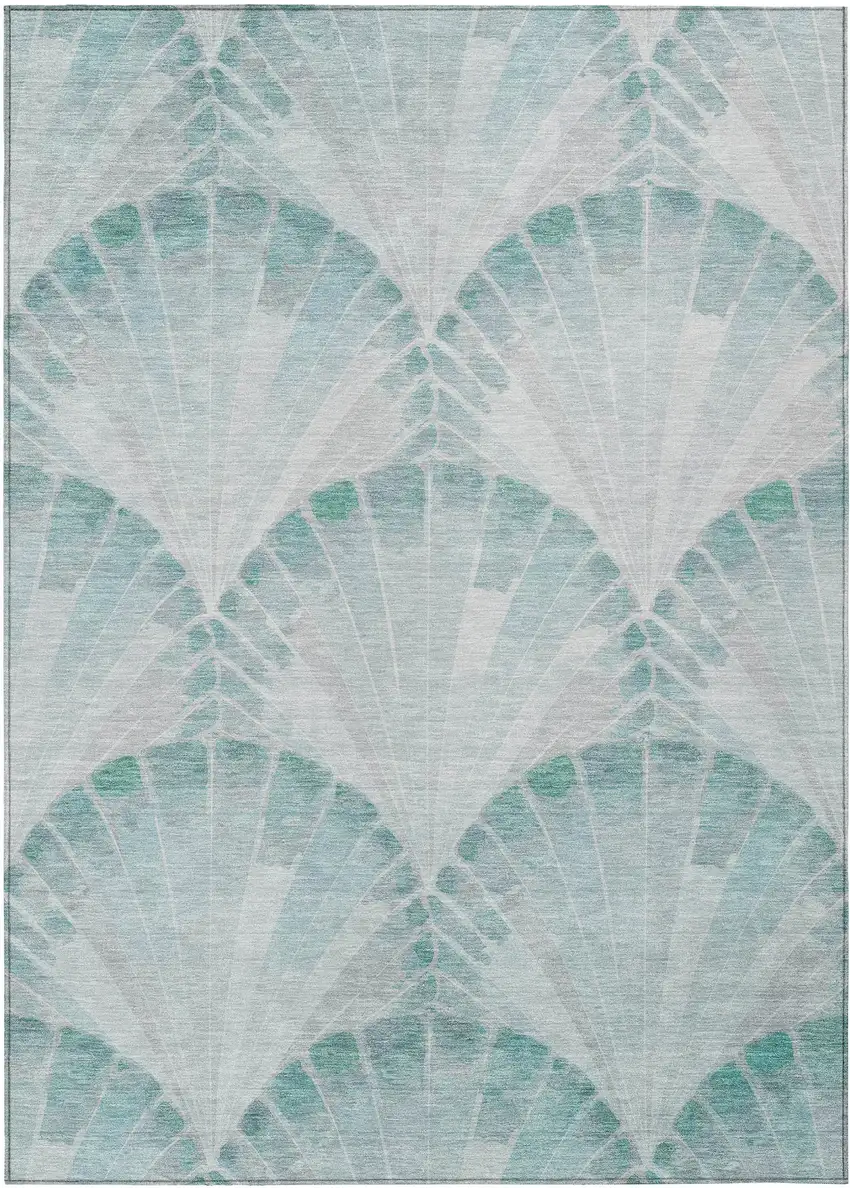 Teal Blue And Ivory Seashell Washable Indoor Outdoor Area Rug Photo 1