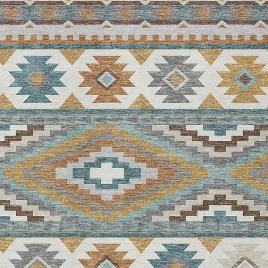 Teal Blue And Ivory Southwestern Washable Indoor Outdoor Area Rug Photo 2
