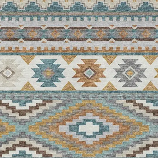 Teal Blue And Ivory Southwestern Washable Indoor Outdoor Area Rug Photo 2