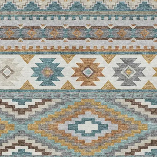 Teal Blue And Ivory Southwestern Washable Indoor Outdoor Area Rug Photo 2