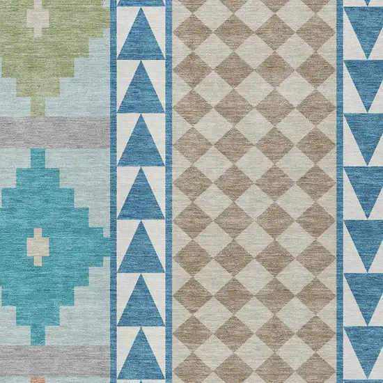 Teal Blue And Ivory Southwestern Washable Indoor Outdoor Area Rug Photo 3