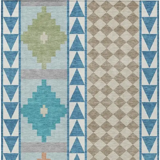 Teal Blue And Ivory Southwestern Washable Indoor Outdoor Area Rug Photo 4