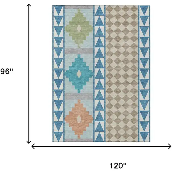 Teal Blue And Ivory Southwestern Washable Indoor Outdoor Area Rug Photo 7