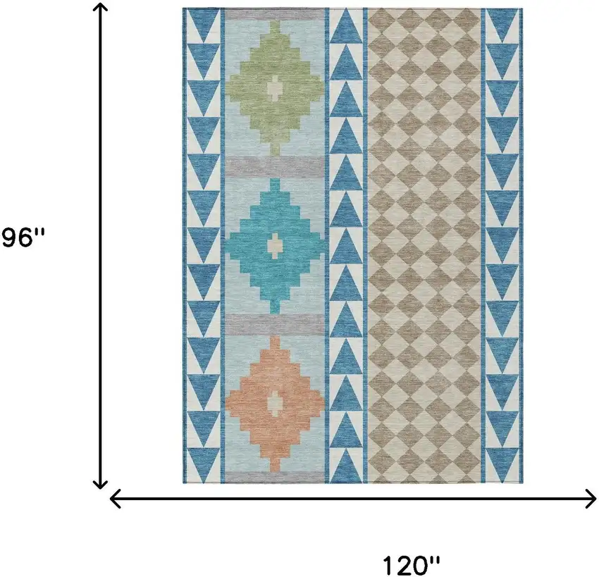 Teal Blue And Ivory Southwestern Washable Indoor Outdoor Area Rug Photo 7