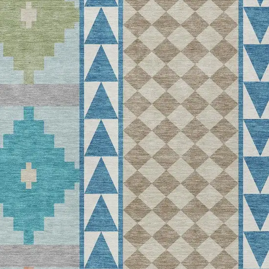 Teal Blue And Ivory Southwestern Washable Indoor Outdoor Area Rug Photo 3