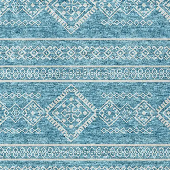 Teal Blue And Ivory Southwestern Washable Indoor Outdoor Area Rug Photo 6