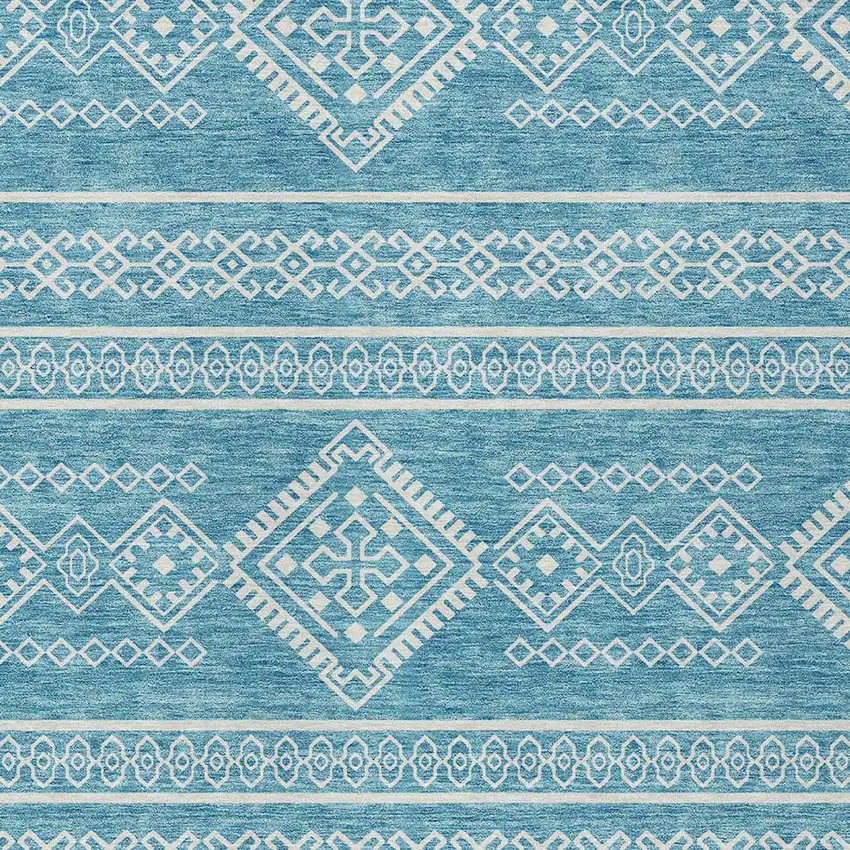 Teal Blue And Ivory Southwestern Washable Indoor Outdoor Area Rug Photo 6
