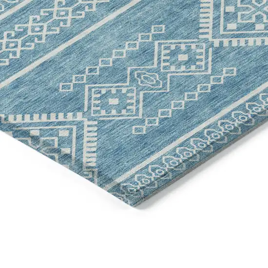 Teal Blue And Ivory Southwestern Washable Indoor Outdoor Area Rug Photo 4