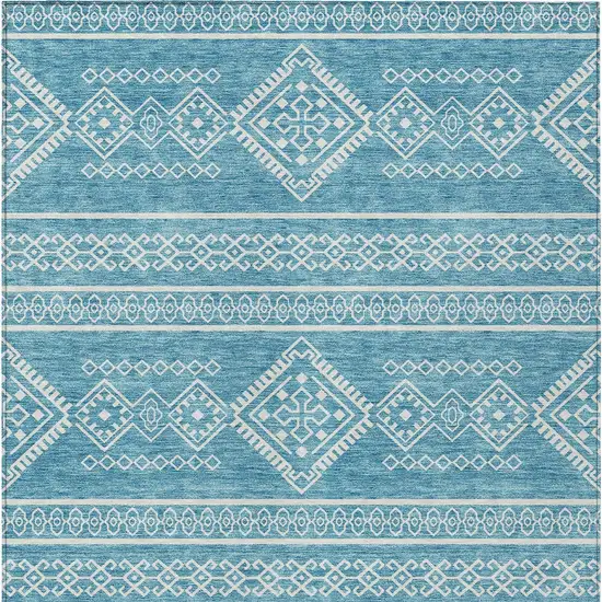 Teal Blue And Ivory Southwestern Washable Indoor Outdoor Area Rug Photo 7