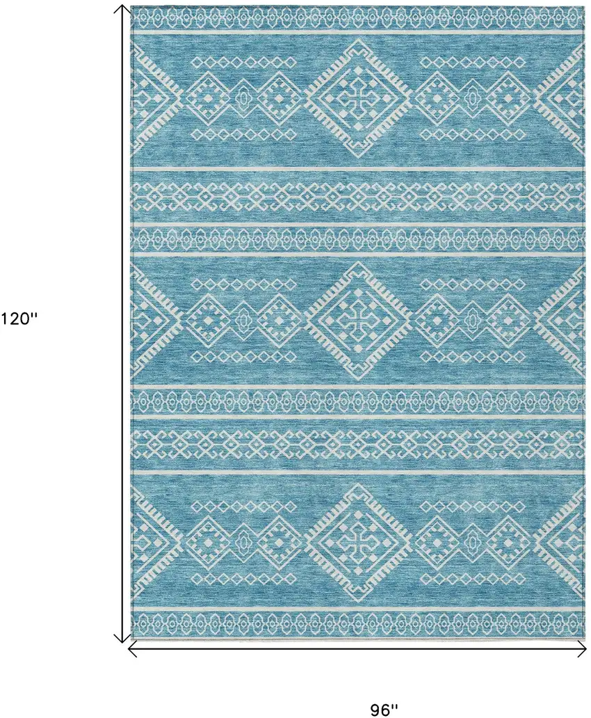 Teal Blue And Ivory Southwestern Washable Indoor Outdoor Area Rug Photo 3