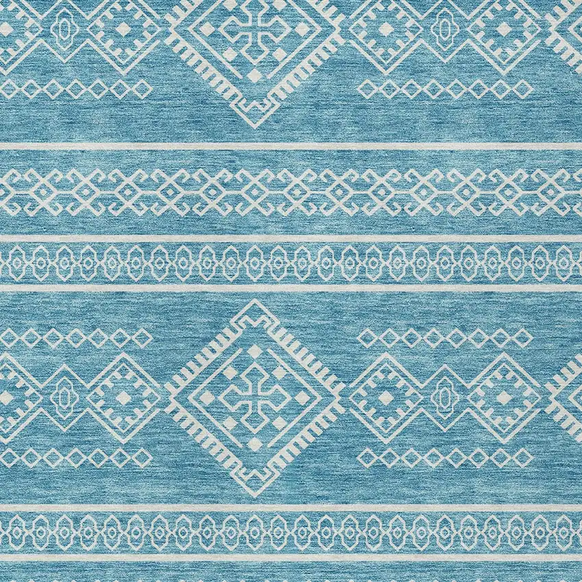 Teal Blue And Ivory Southwestern Washable Indoor Outdoor Area Rug Photo 6