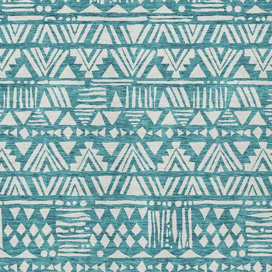 Teal Blue And Ivory Southwestern Washable Indoor Outdoor Area Rug Photo 5