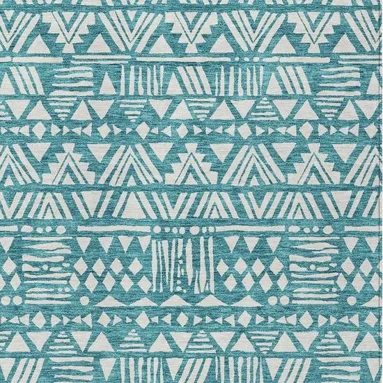 Teal Blue And Ivory Southwestern Washable Indoor Outdoor Area Rug Photo 5