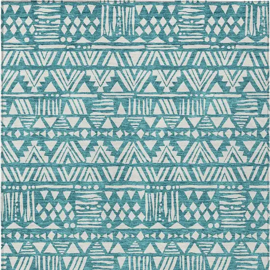Teal Blue And Ivory Southwestern Washable Indoor Outdoor Area Rug Photo 6