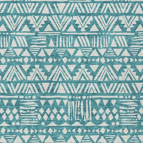 Teal Blue And Ivory Southwestern Washable Indoor Outdoor Area Rug Photo 5