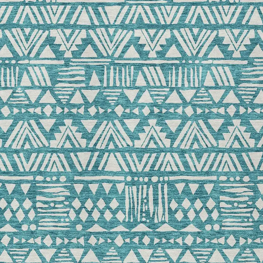 Teal Blue And Ivory Southwestern Washable Indoor Outdoor Area Rug Photo 5