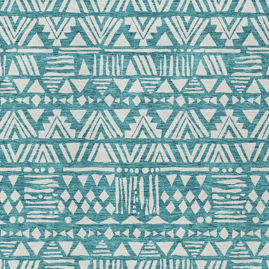 Teal Blue And Ivory Southwestern Washable Indoor Outdoor Area Rug Photo 5