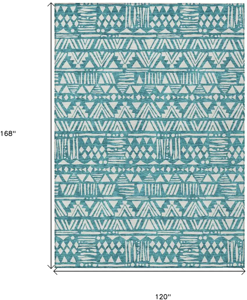 Teal Blue And Ivory Southwestern Washable Indoor Outdoor Area Rug Photo 3