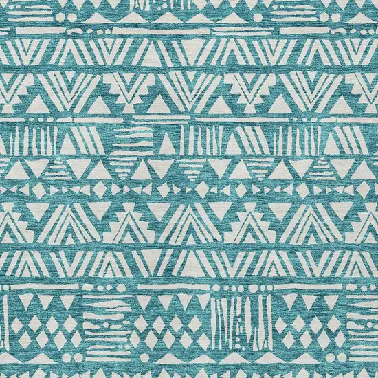 Teal Blue And Ivory Southwestern Washable Indoor Outdoor Area Rug Photo 5