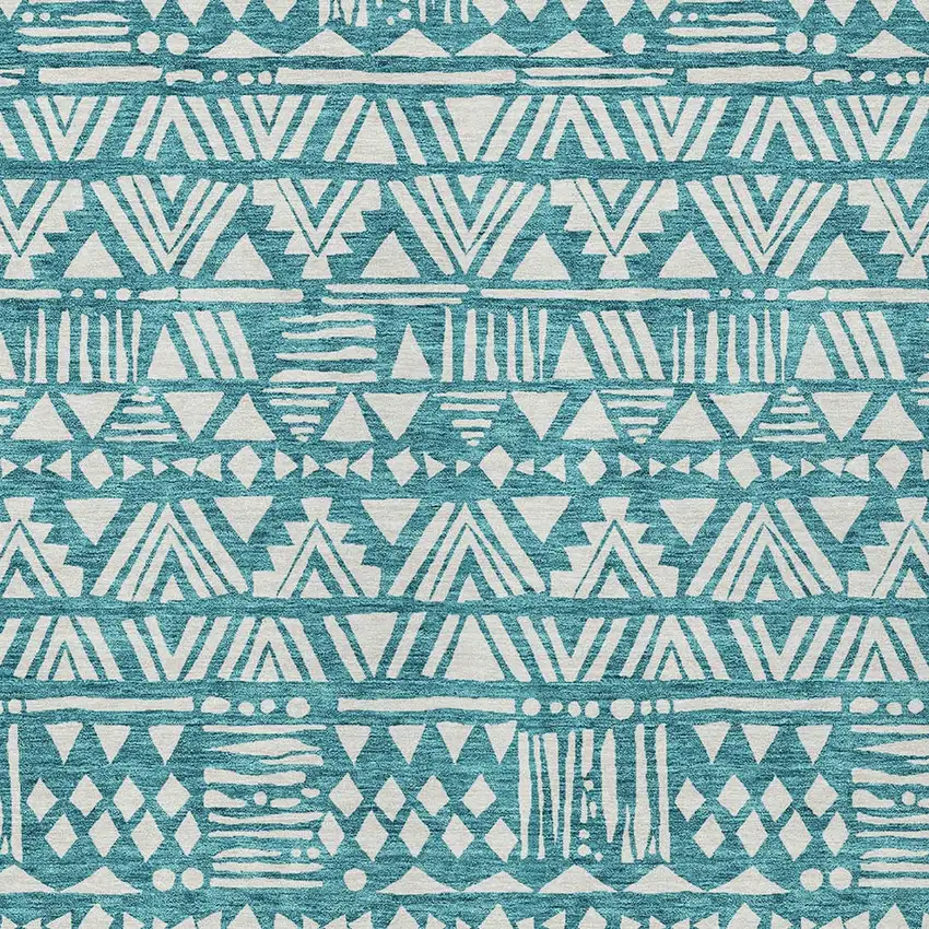 Teal Blue And Ivory Southwestern Washable Indoor Outdoor Area Rug Photo 5