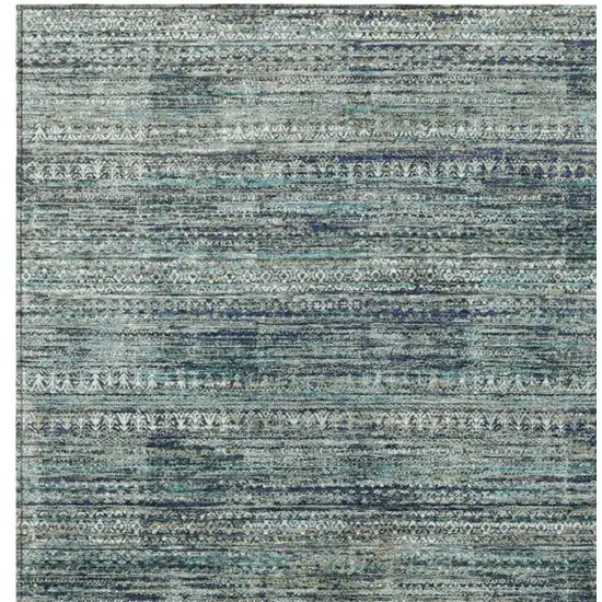 Teal Blue And Ivory Striped Washable Indoor Outdoor Area Rug Photo 3