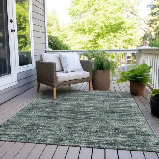 Teal Blue And Ivory Striped Washable Indoor Outdoor Area Rug Photo 8