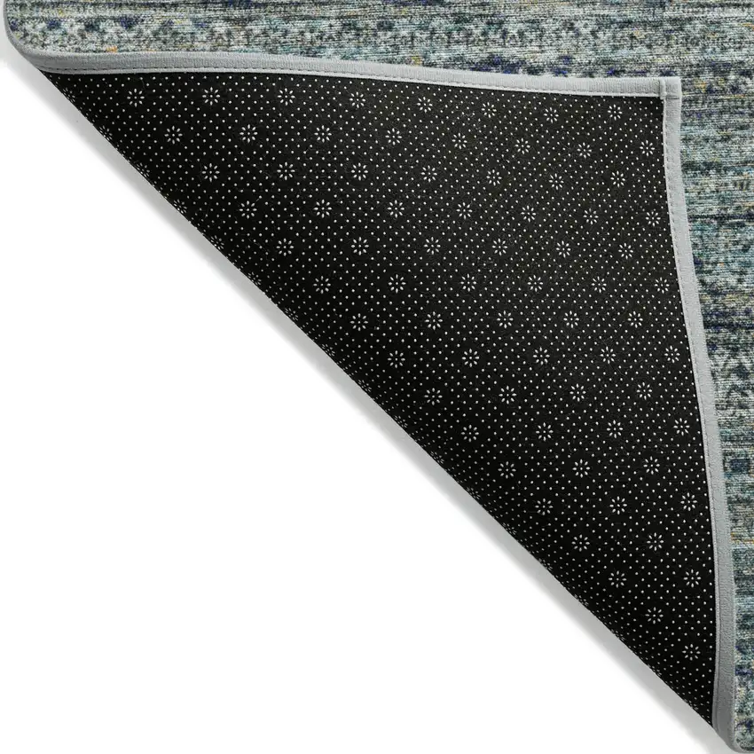 Teal Blue And Ivory Striped Washable Indoor Outdoor Area Rug Photo 7