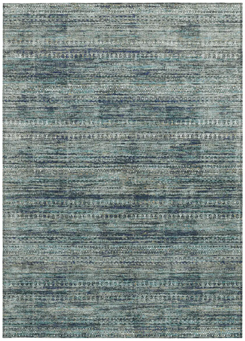 Teal Blue And Ivory Striped Washable Indoor Outdoor Area Rug Photo 9