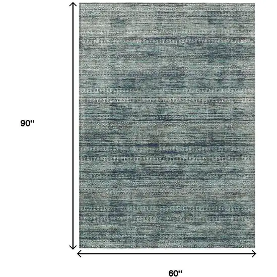 Teal Blue And Ivory Striped Washable Indoor Outdoor Area Rug Photo 9