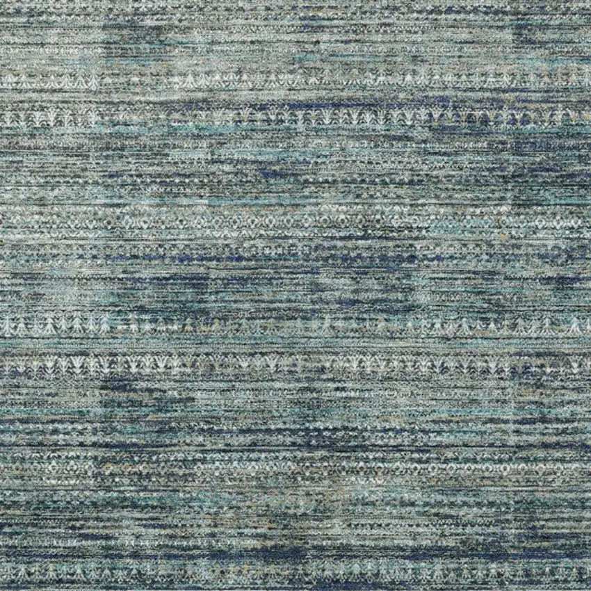 Teal Blue And Ivory Striped Washable Indoor Outdoor Area Rug Photo 1