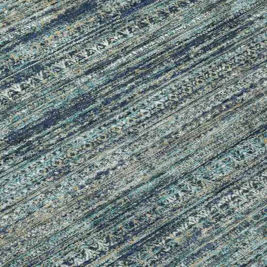 Teal Blue And Ivory Striped Washable Indoor Outdoor Area Rug Photo 8
