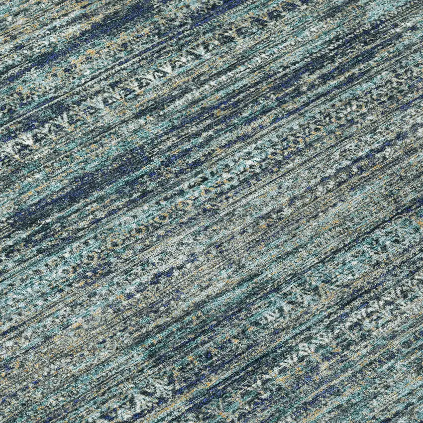 Teal Blue And Ivory Striped Washable Indoor Outdoor Area Rug Photo 8