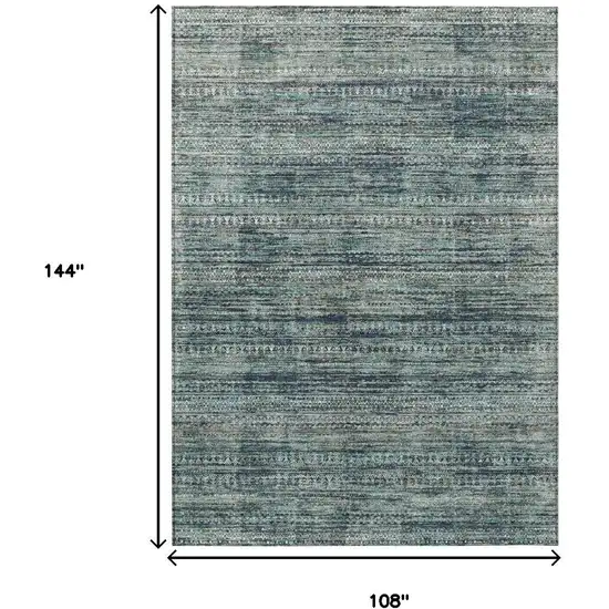 Teal Blue And Ivory Striped Washable Indoor Outdoor Area Rug Photo 9