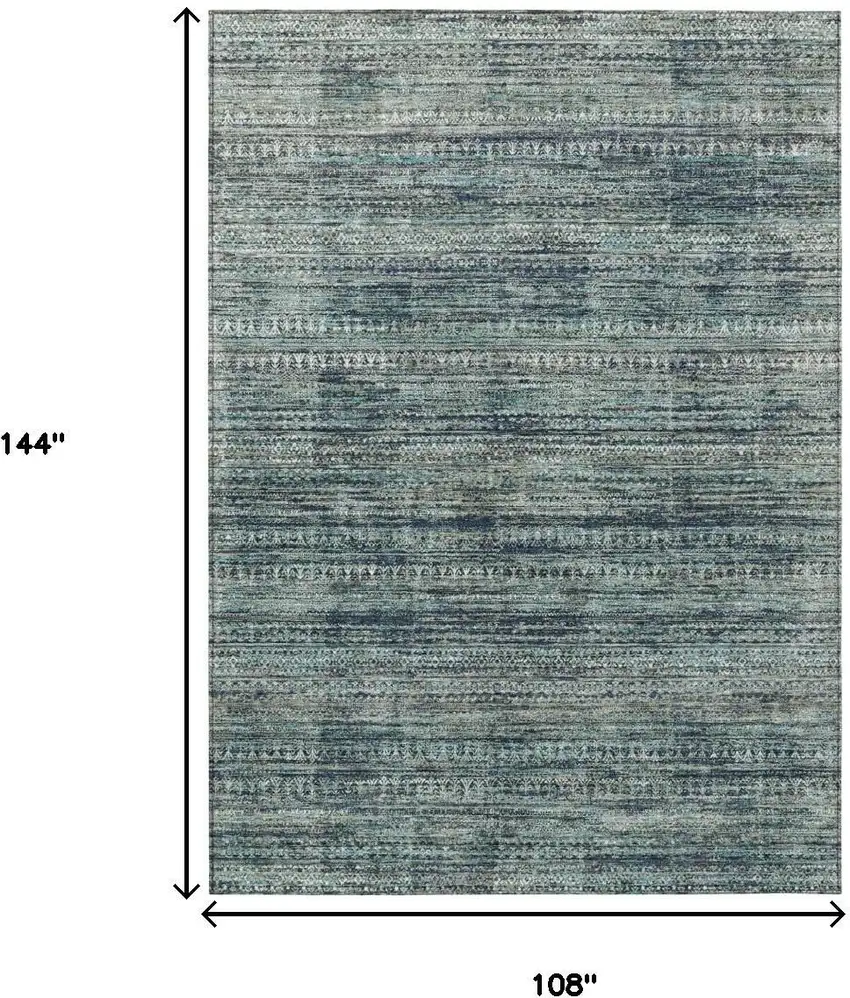 Teal Blue And Ivory Striped Washable Indoor Outdoor Area Rug Photo 9