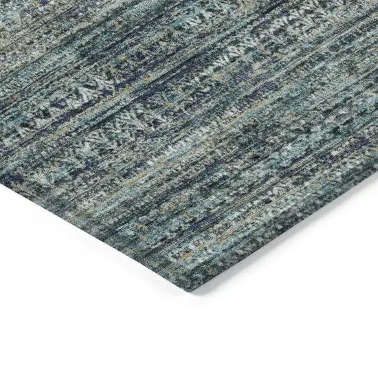 Teal Blue And Ivory Striped Washable Indoor Outdoor Area Rug Photo 6