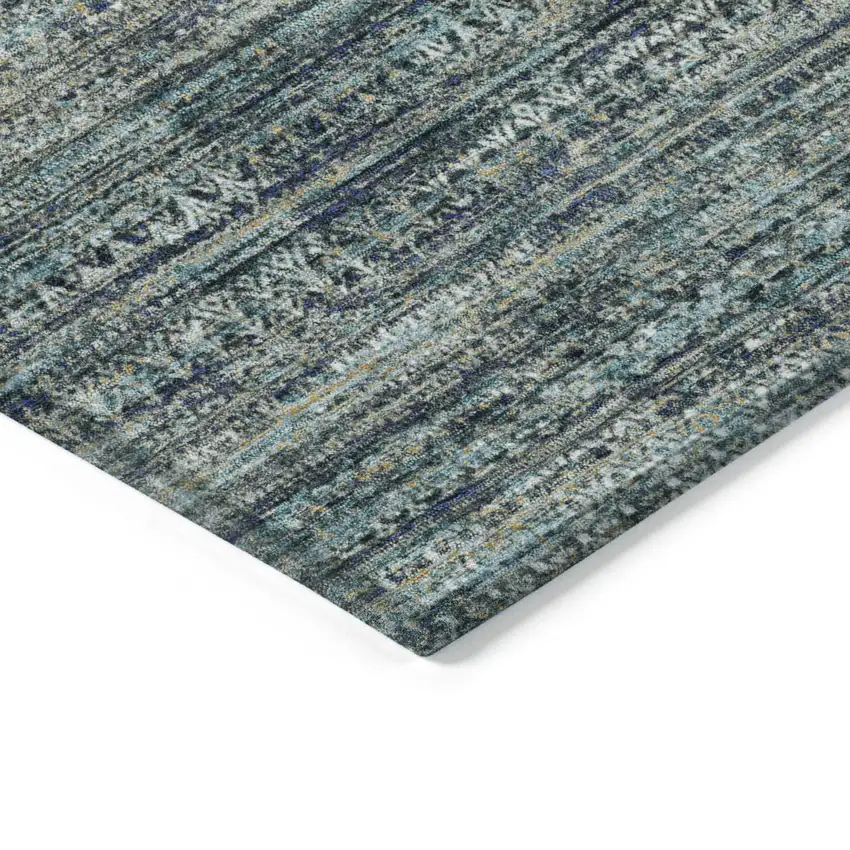 Teal Blue And Ivory Striped Washable Indoor Outdoor Area Rug Photo 6