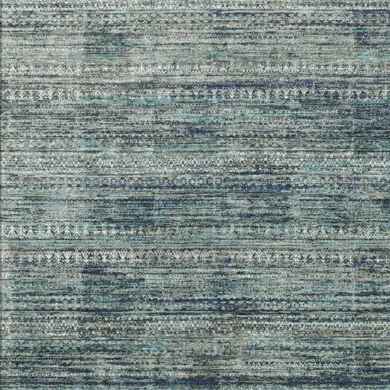 Teal Blue And Ivory Striped Washable Indoor Outdoor Area Rug Photo 1