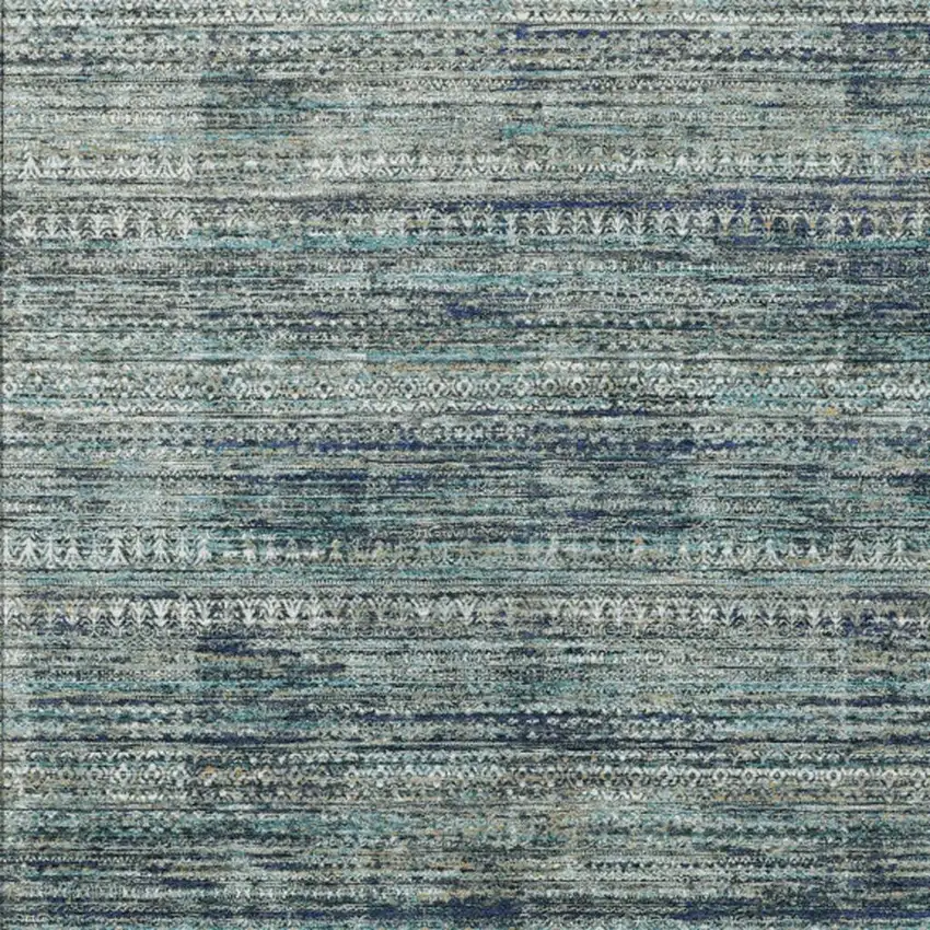 Teal Blue And Ivory Striped Washable Indoor Outdoor Area Rug Photo 1