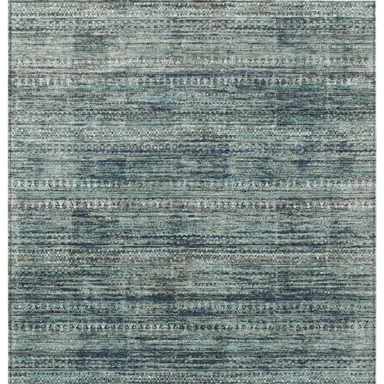 Teal Blue And Ivory Striped Washable Indoor Outdoor Area Rug Photo 1