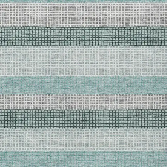 Teal Blue And Ivory Striped Washable Indoor Outdoor Area Rug Photo 7