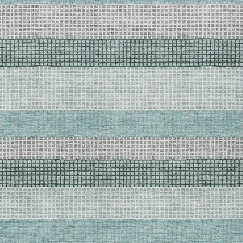 Teal Blue And Ivory Striped Washable Indoor Outdoor Area Rug Photo 7