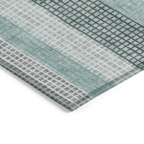 Teal Blue And Ivory Striped Washable Indoor Outdoor Area Rug Photo 4