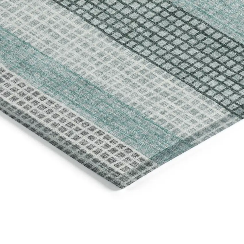 Teal Blue And Ivory Striped Washable Indoor Outdoor Area Rug Photo 4