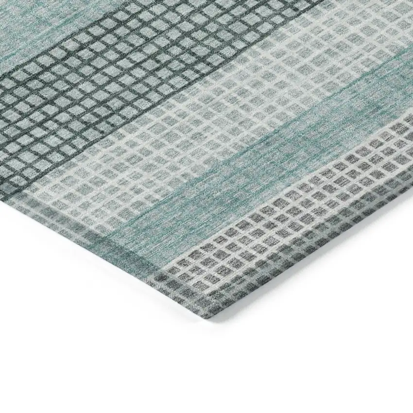 Teal Blue And Ivory Striped Washable Indoor Outdoor Area Rug Photo 1