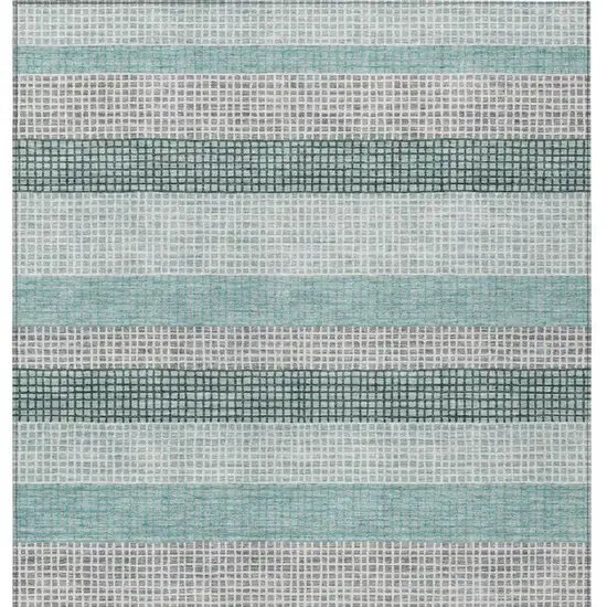 Teal Blue And Ivory Striped Washable Indoor Outdoor Area Rug Photo 7